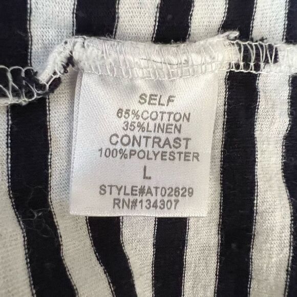 Lumiere striped navy/white ruffle sleeves top cotton/linen size L - Picture 5 of 7